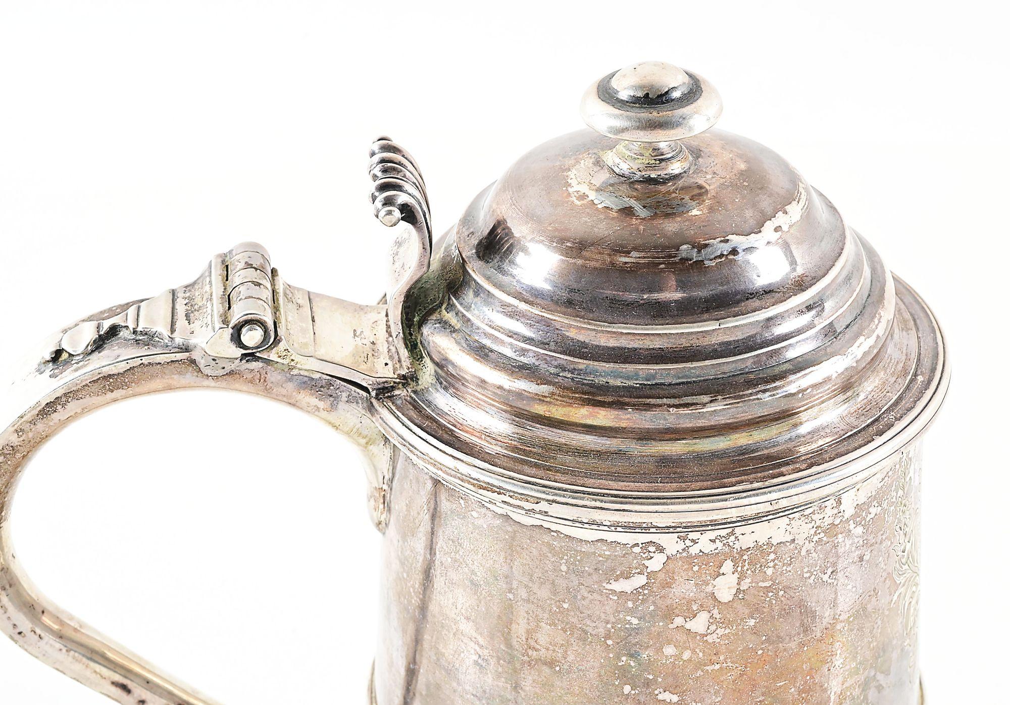 SILVER TANKARD ATTRIBUTED TO MASSACHUSETTS GOVERNOR THOMAS DUDLEY, EX-LATTIMER.