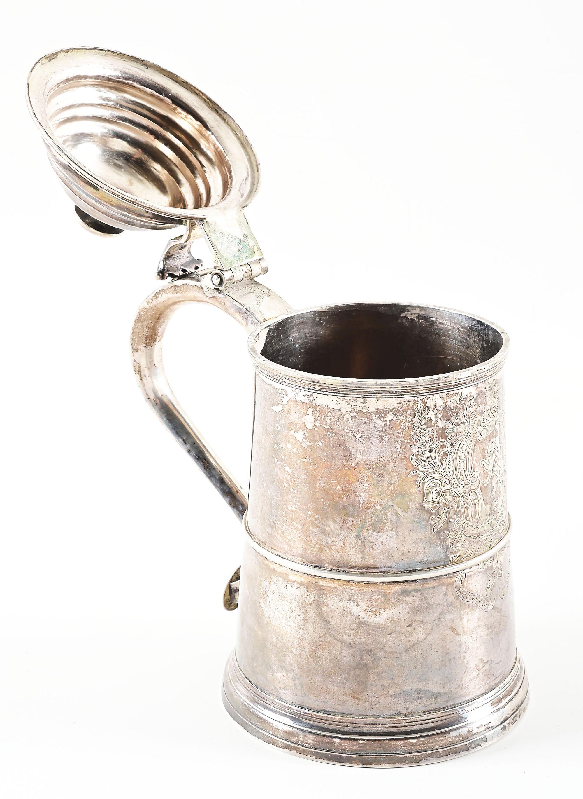 SILVER TANKARD ATTRIBUTED TO MASSACHUSETTS GOVERNOR THOMAS DUDLEY, EX-LATTIMER.