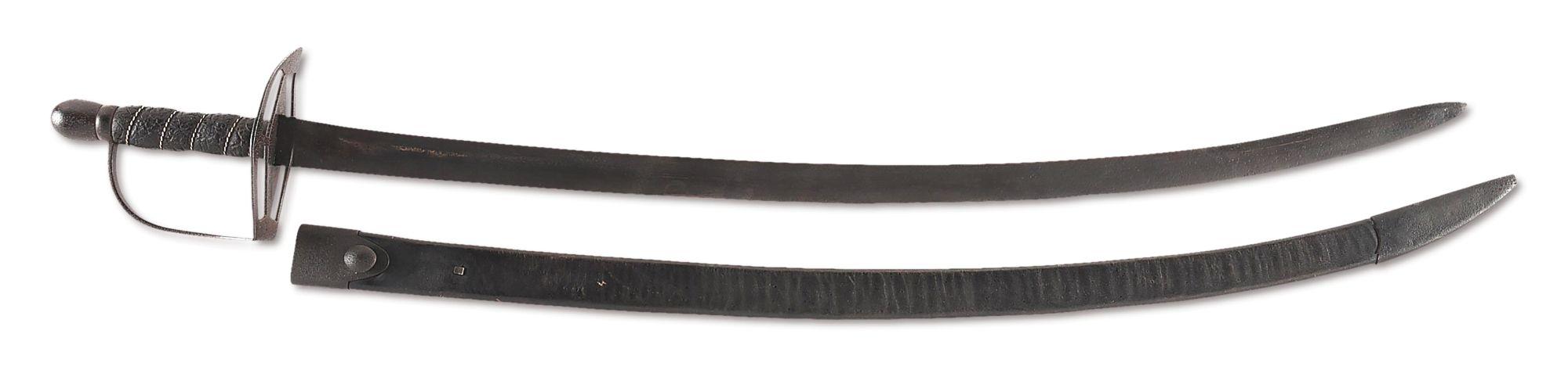 RARE AND DESIRABLE AMERICAN REVOLUTIONARY WAR LOYALIST HORSEMAN'S SABER BY JAMES POTTERWITH SCABBARD