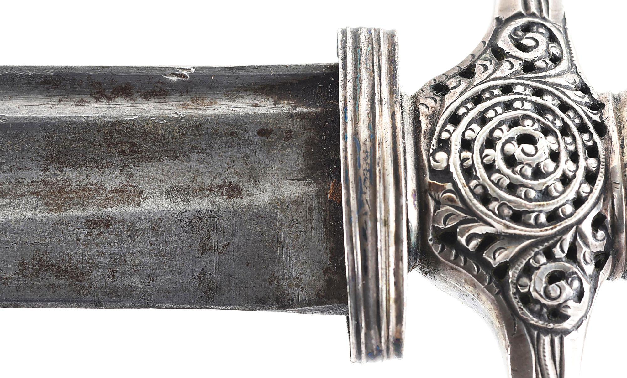 SILVER-HILTED EAGLE HEAD POMMEL SWORD WITH SCABBARD.
