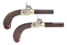 (A) CASED PAIR OF ENGLISH SCREW BARREL PERCUSSION PISTOLS BY EDWARD DODSON.