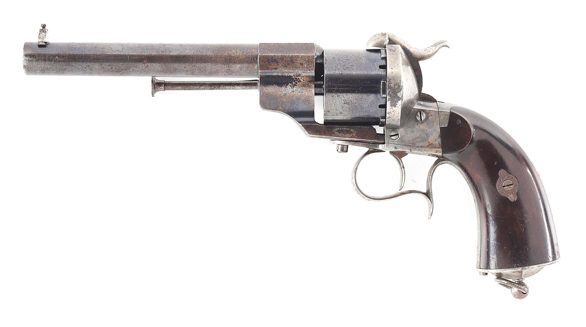 (A) CASED E. LEFAUCHEUX MODEL 1854 SINGLE ACTION REVOLVER.