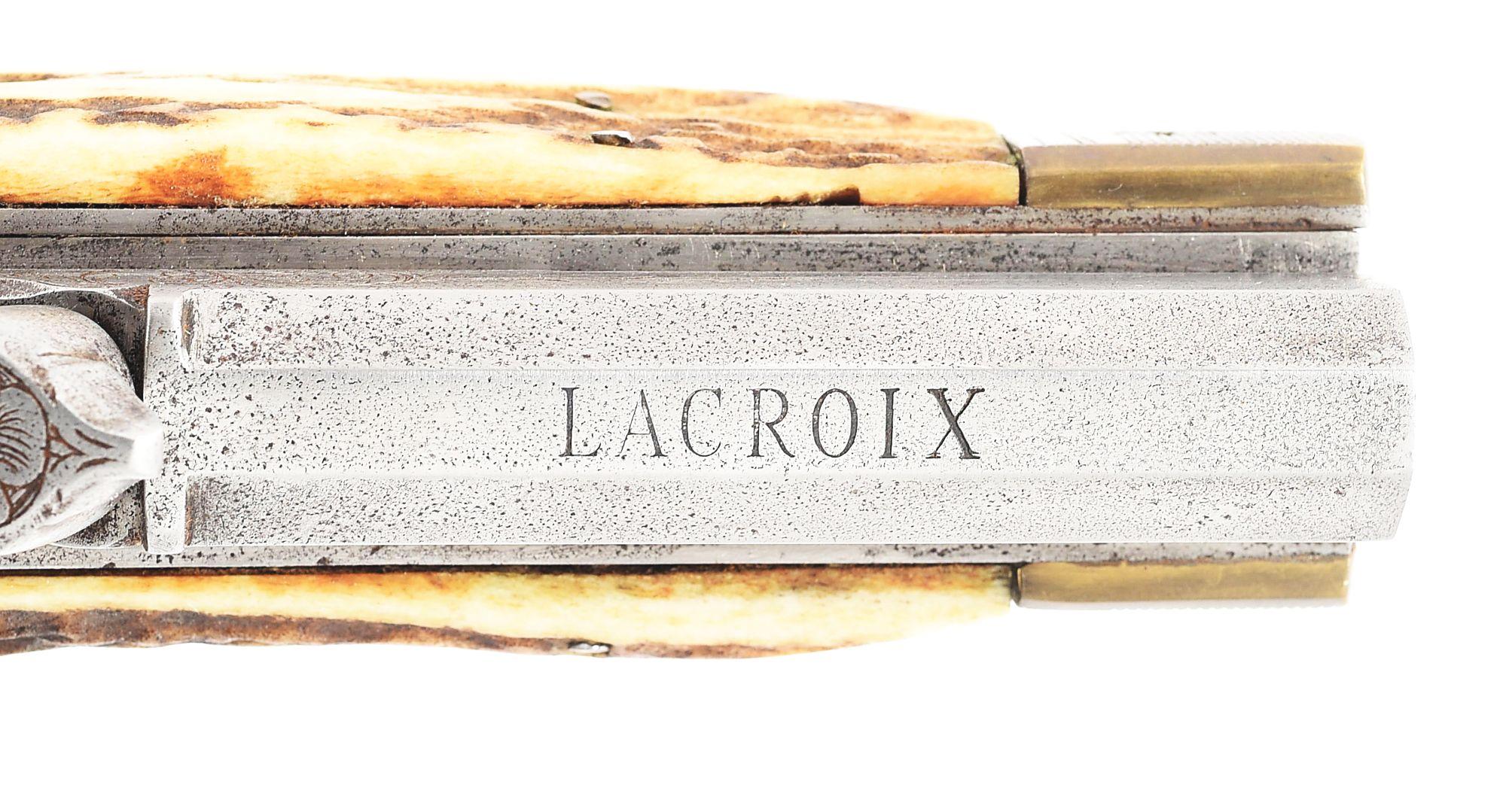 (A) RARE LACROIX CUT AND SHOOT PERCUSSION PISTOL.