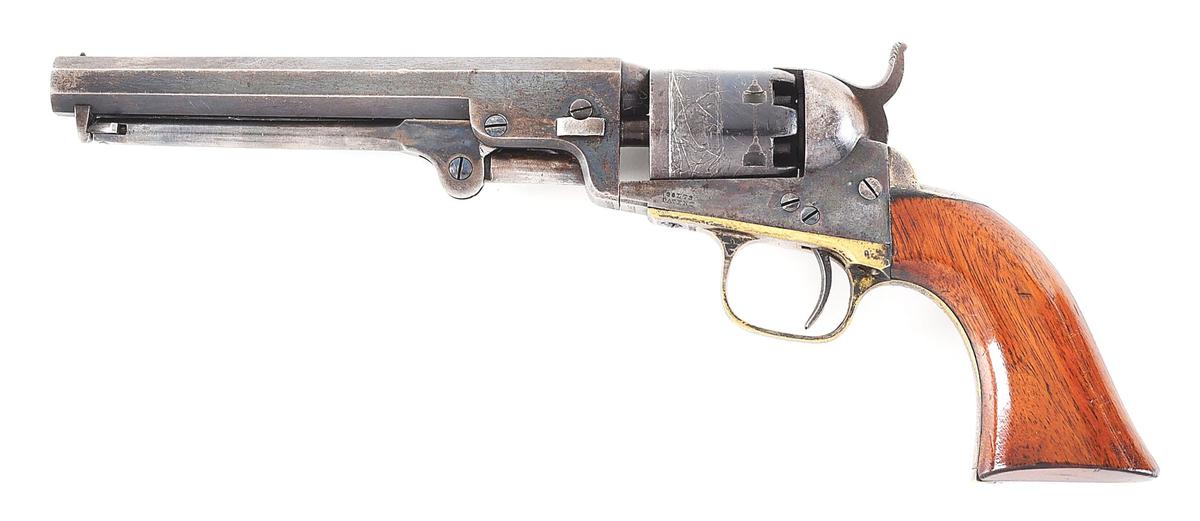 (A) FINE COLT 1849 POCKET PERCUSSION REVOLVER WITH DESRIABLE 6" BARREL.