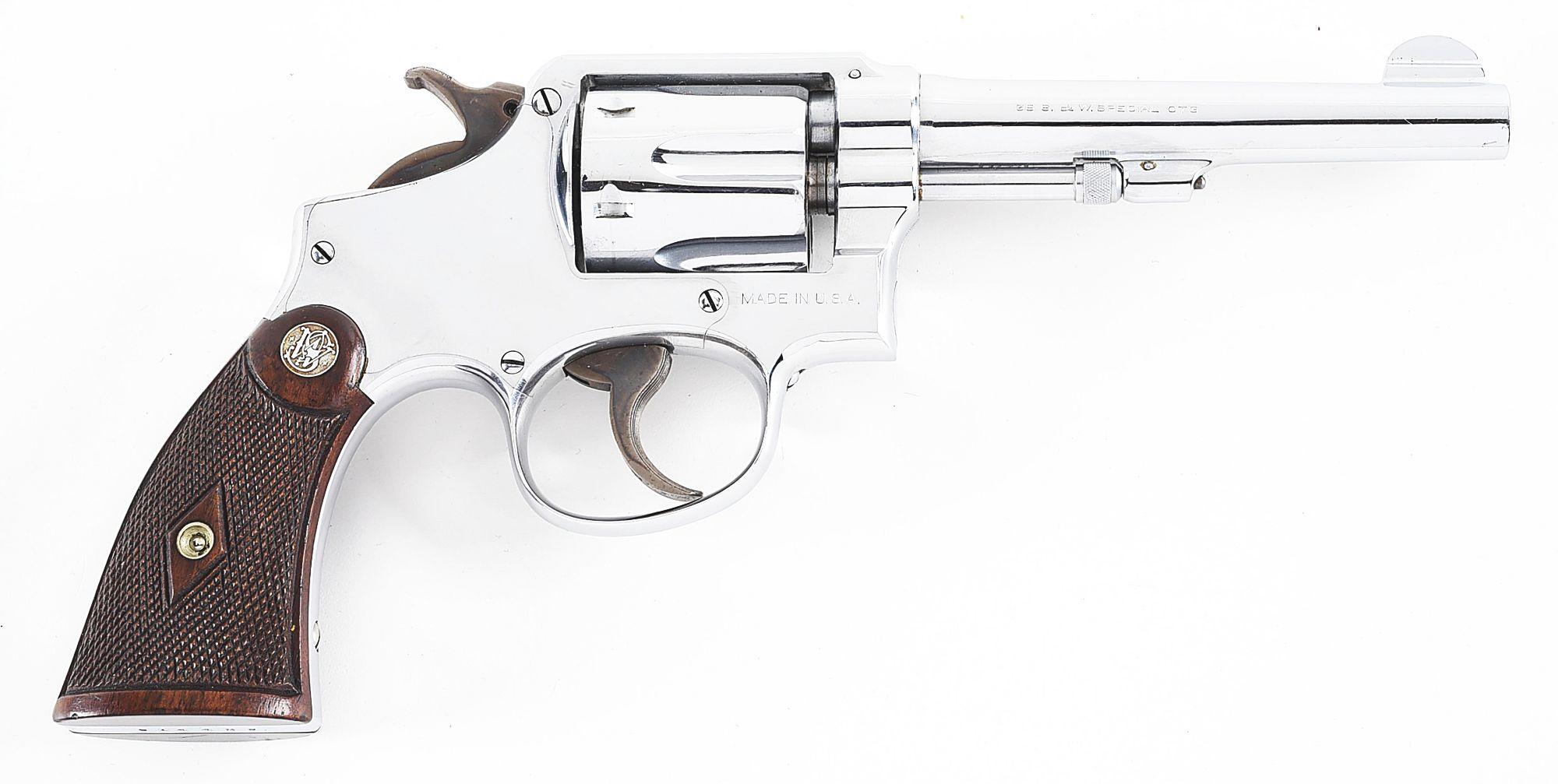 (C) VERY RARE EXPERIMENTAL CHROME FINISHED SMITH & WESSON M&P DOUBLE ACTION REVOLVER, SHIPPED TO S&W