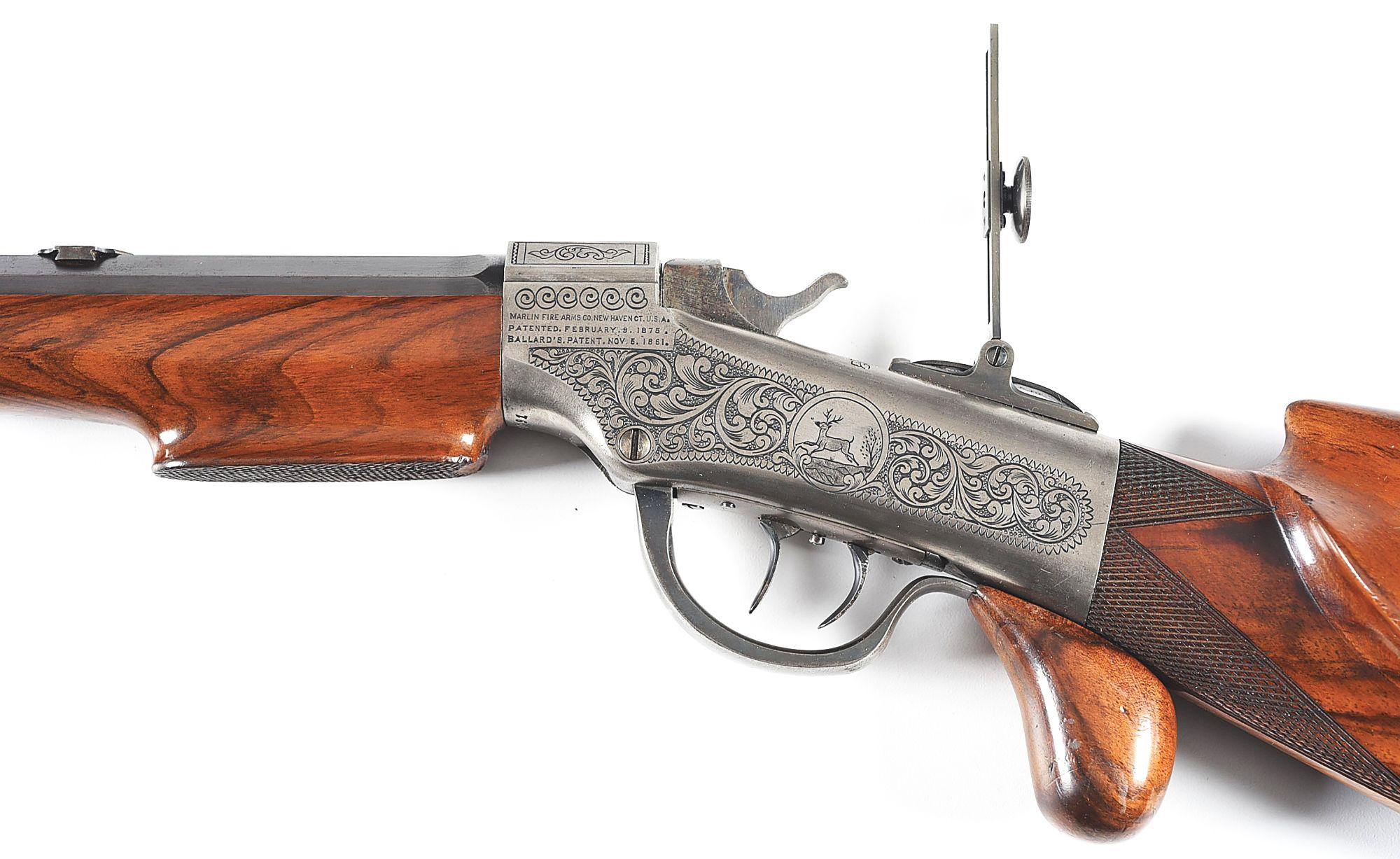 (A) ENGRAVED MARLIN BALLARD GALLERY SCHUETZEN RIFLE.