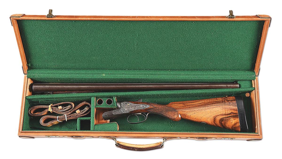 (A) W. C. SCOTT HAMMERLESS 12 GAUGE SIDE BY SIDE SHOTGUN.