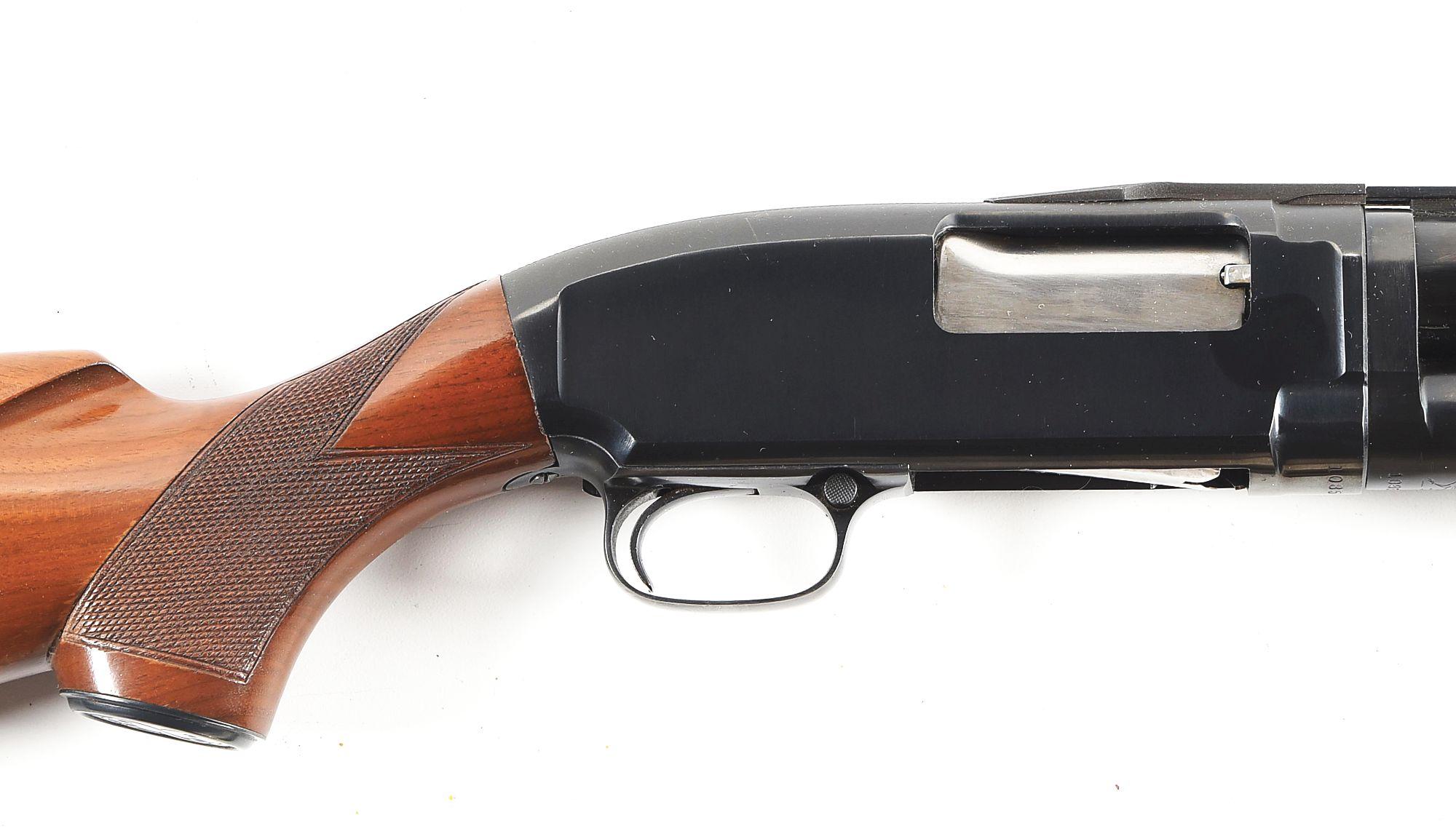 (C) PIGEON GRADE WINCHESTER MODEL 12 SLIDE ACTION SHOTGUN.