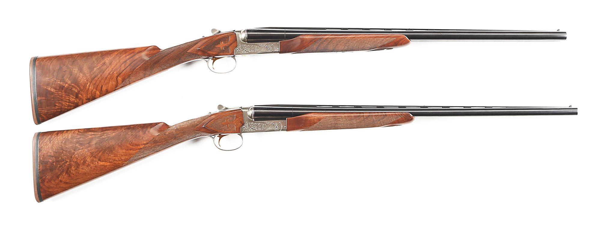 (M) CASED PAIR OF WINCHESTER MODEL 23 GRANDE CANADIAN SIDE BY SIDE SHOTGUNS IN 12 AND 20.