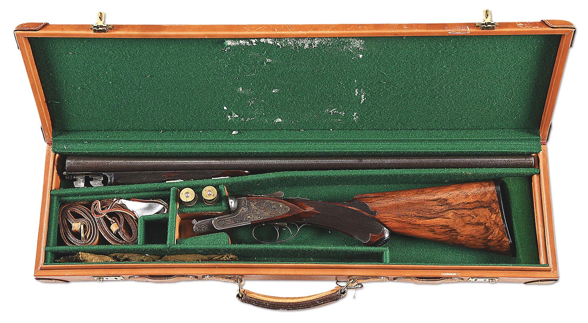 (C) NICE CASED HIGH GRADE MERIDEN THE AUBREY SIDE BY SIDE SHOTGUN.