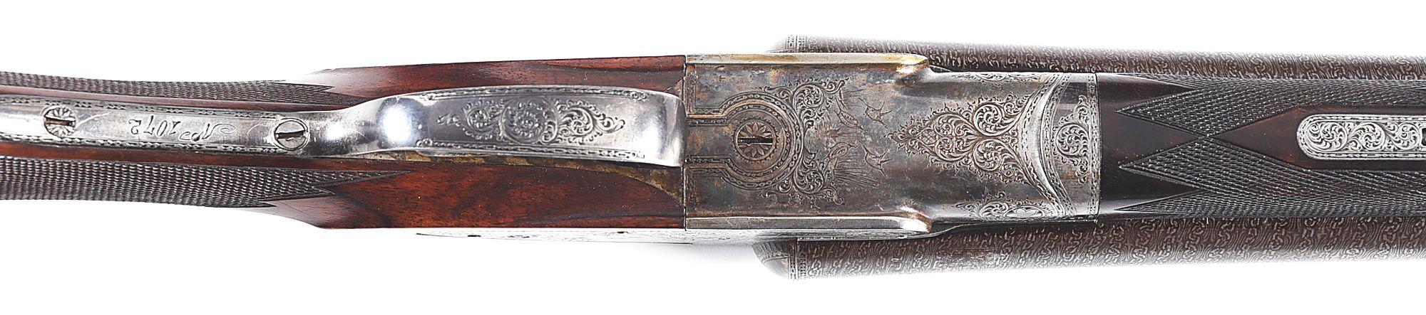 (C) NICE CASED HIGH GRADE MERIDEN THE AUBREY SIDE BY SIDE SHOTGUN.