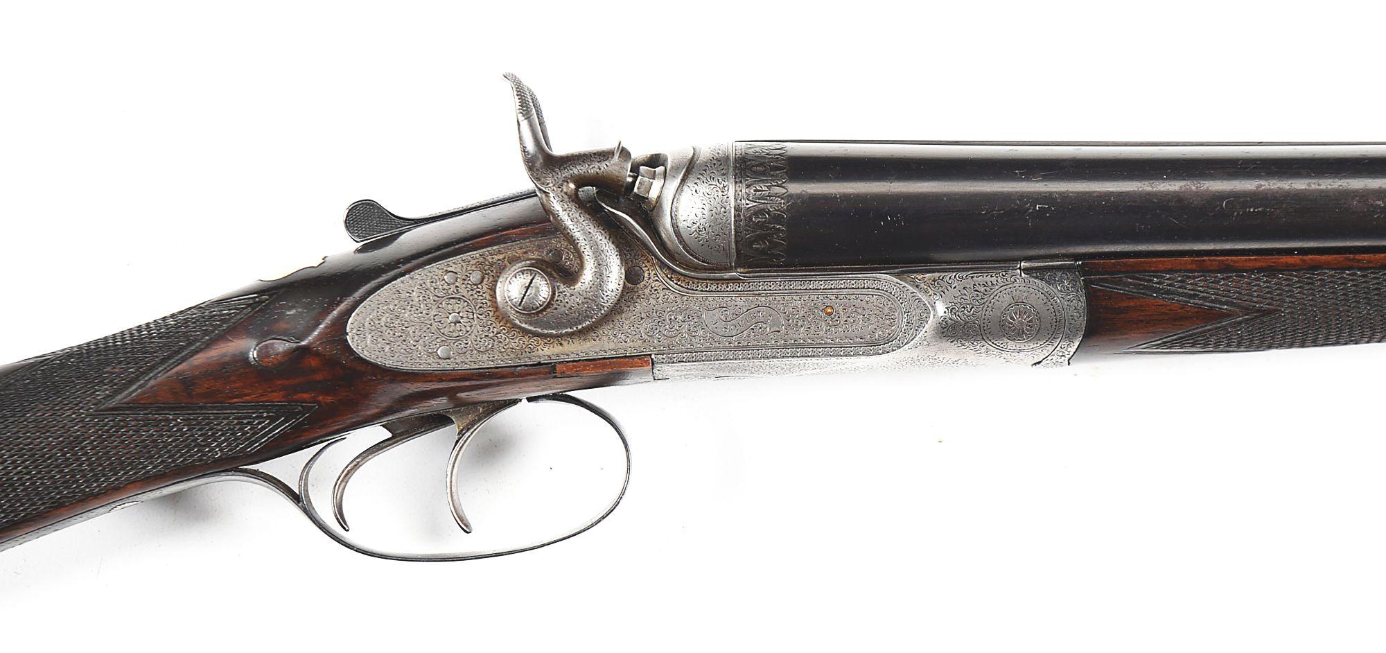 (A) J SQUIRES 16 GAUGE SIDE BY SIDE SHOTGUN WITH HAMMERS.