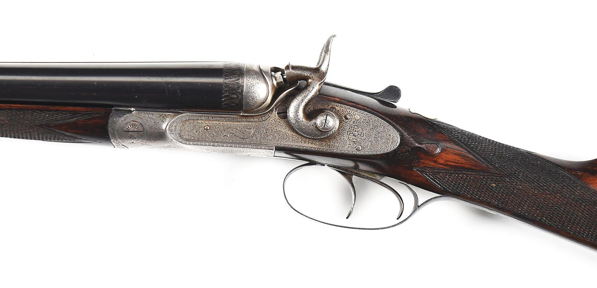 (A) J SQUIRES 16 GAUGE SIDE BY SIDE SHOTGUN WITH HAMMERS.