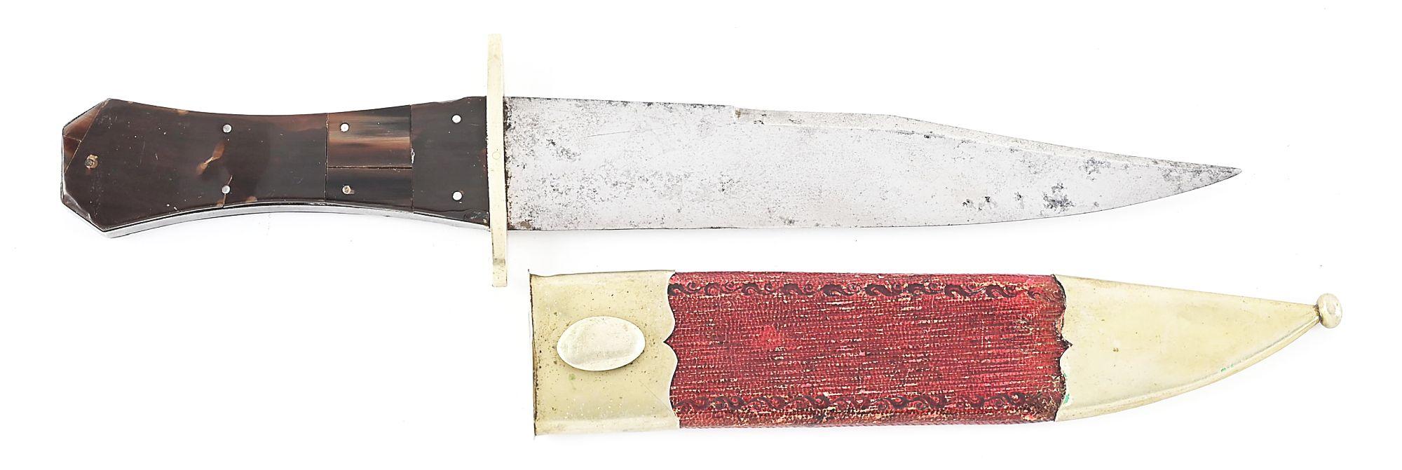 GEORGE WOODHEAD SHEFFIELD BOWIE KNIFE WITH PATRIOTIC ACID ETCHING.