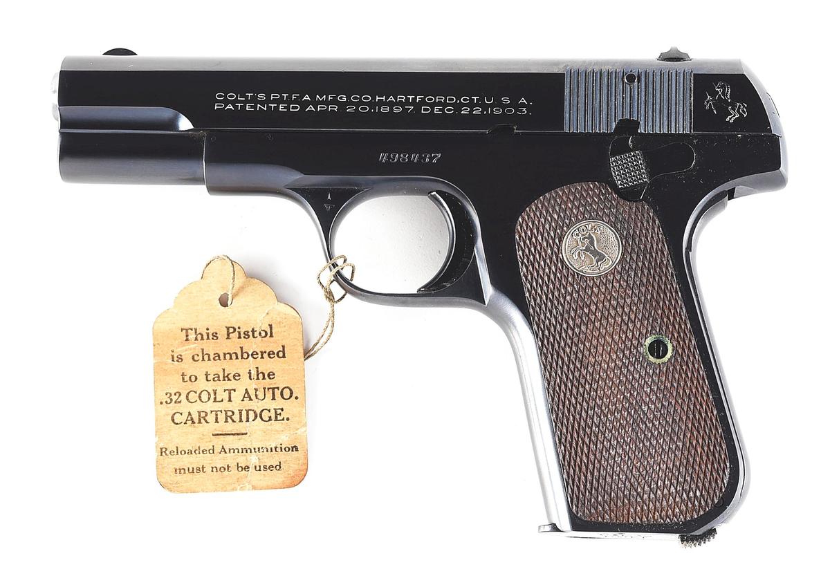 (C) AS NEW IN THE BOX COLT MODEL 1903 POCKET HAMMERLESS SEMI AUTOMATIC PISTOL.