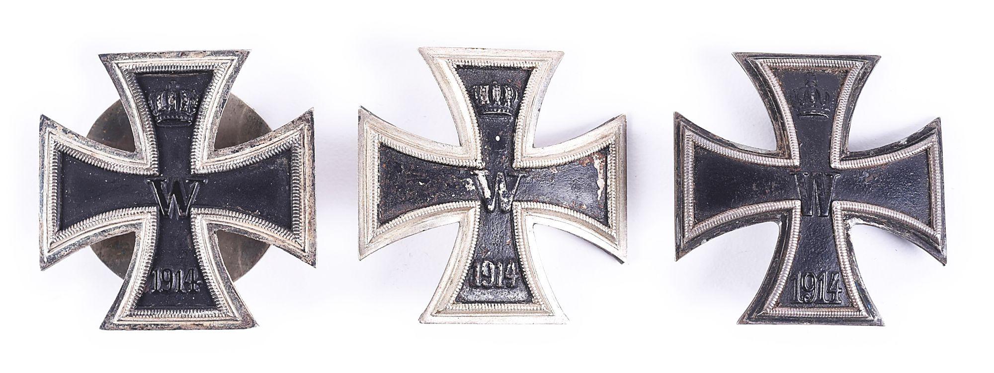 LOT OF 3: IMPERIAL GERMAN 1914 1ST CLASS IRON CROSSES.