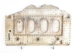 RECOVERED PANEL FROM A MESSERSCHMITT WITH BULLET HOLES.