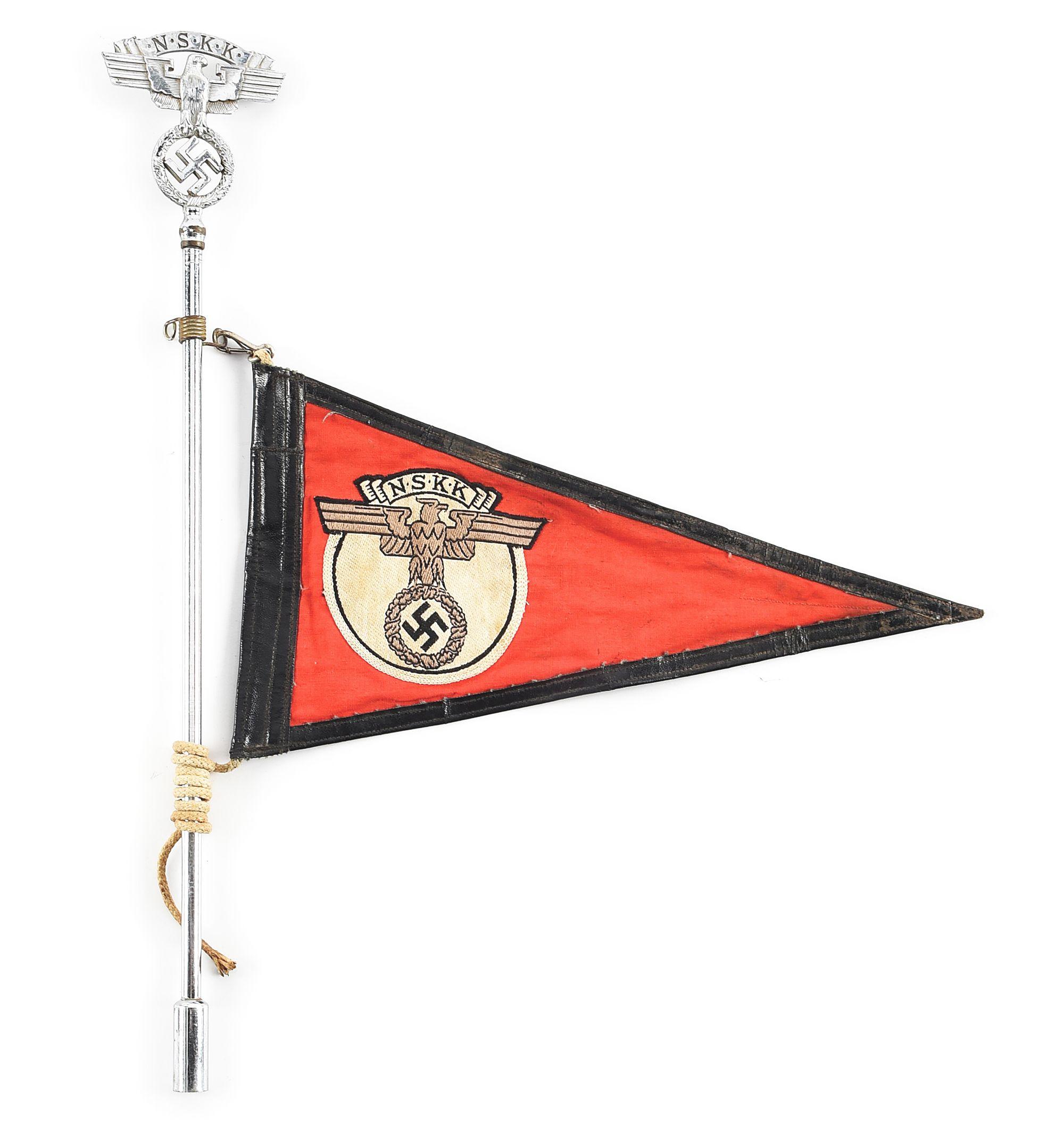 THIRD REICH NSKK VEHICLE PENNANT WITH POLE.