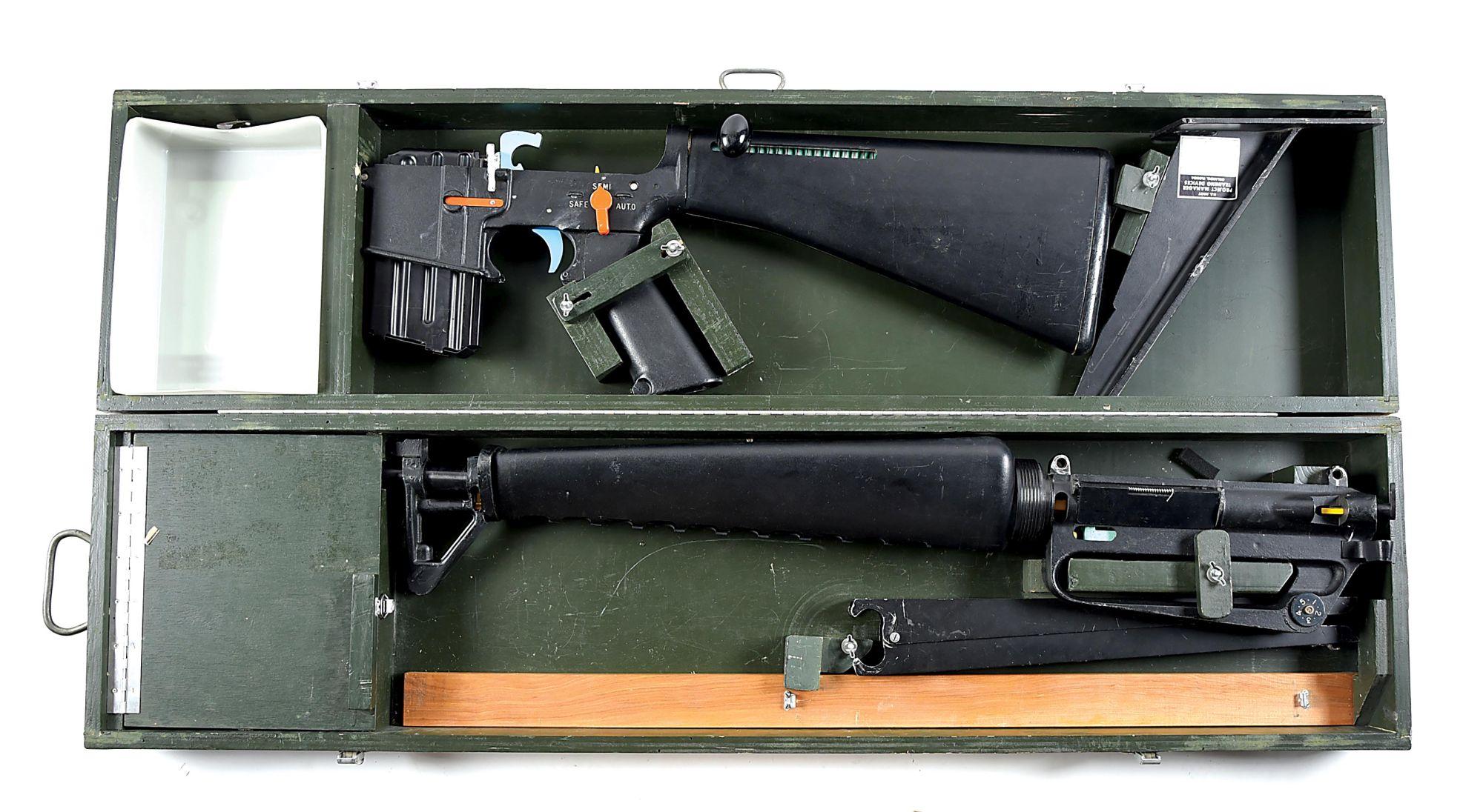 EXTREMELY RARE OVERSIZED CUTAWAY M16 CLASSROOM DEMONSTRATOR WITH ORIGINAL CASE AND ACCESSORIES.