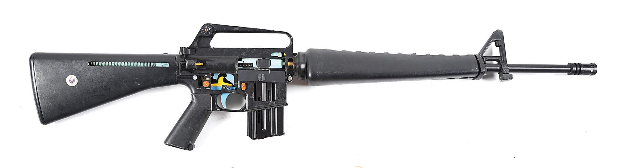 EXTREMELY RARE OVERSIZED CUTAWAY M16 CLASSROOM DEMONSTRATOR WITH ORIGINAL CASE AND ACCESSORIES.