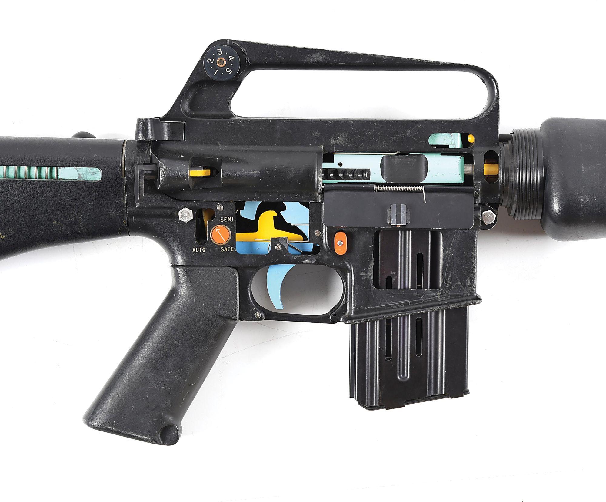 EXTREMELY RARE OVERSIZED CUTAWAY M16 CLASSROOM DEMONSTRATOR WITH ORIGINAL CASE AND ACCESSORIES.