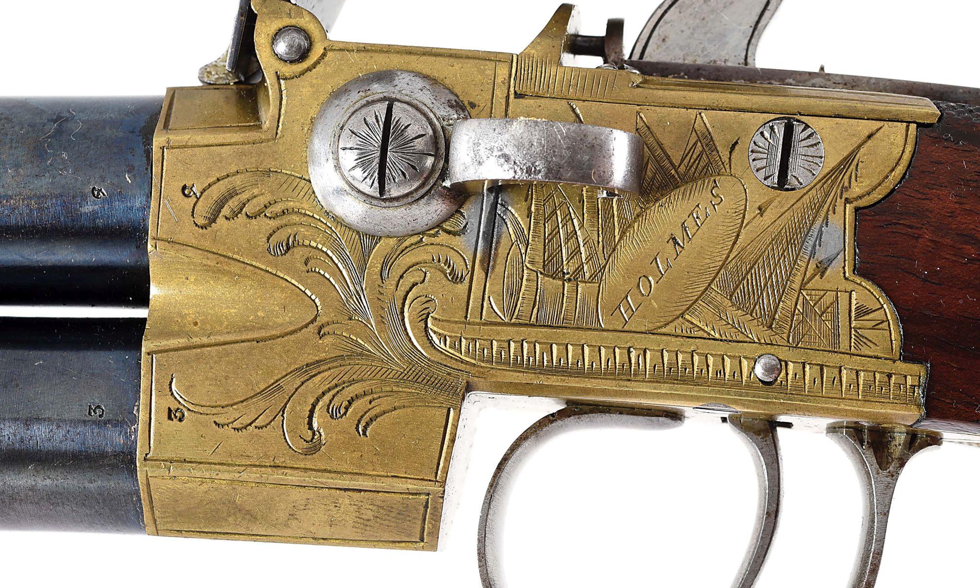 (A) A VERY FINE PAIR OF LARGE BORE BRITISH TAP-ACTION FLINTLOCK PISTOLS BY HOLMES OF LIVERPOOL
