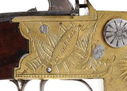 (A) A VERY FINE PAIR OF LARGE BORE BRITISH TAP-ACTION FLINTLOCK PISTOLS BY HOLMES OF LIVERPOOL