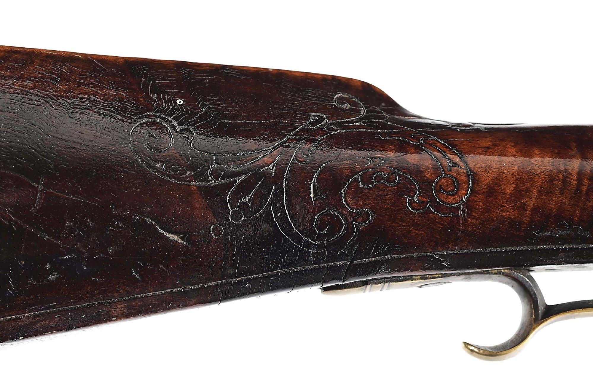 (A) BUCKS COUNTY FLINTLOCK KENTUCKY RIFLE ATTRIBUTED TO JOHN SHULER.