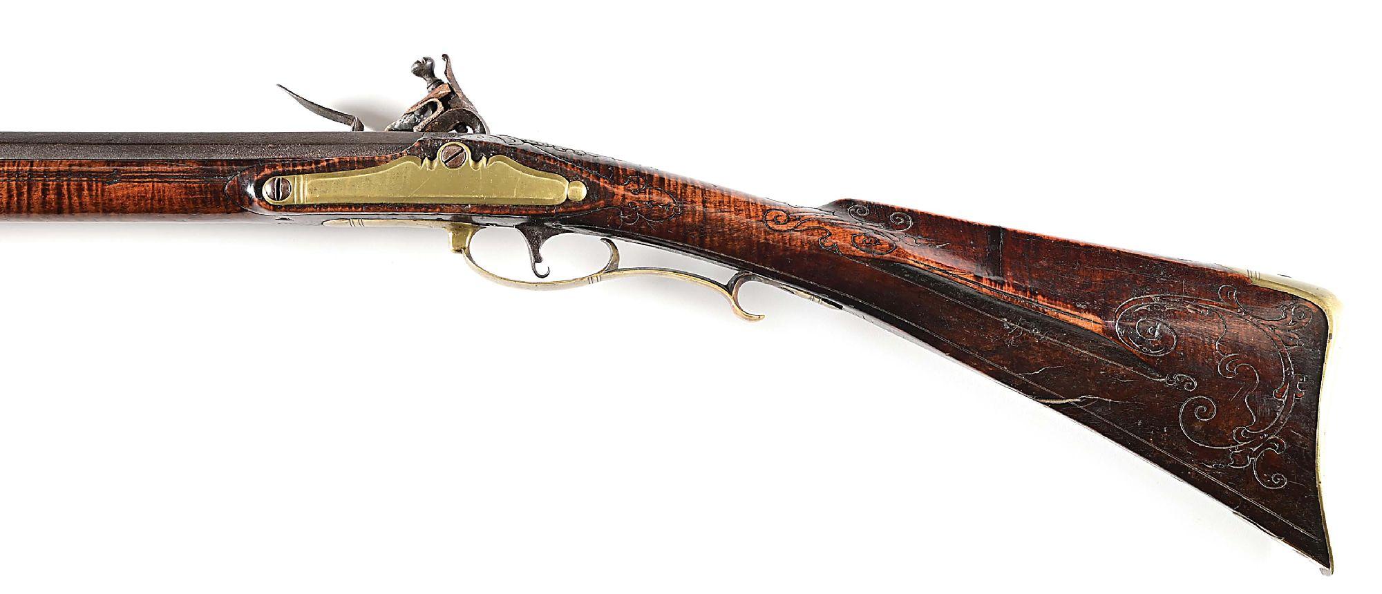 (A) BUCKS COUNTY FLINTLOCK KENTUCKY RIFLE ATTRIBUTED TO JOHN SHULER.