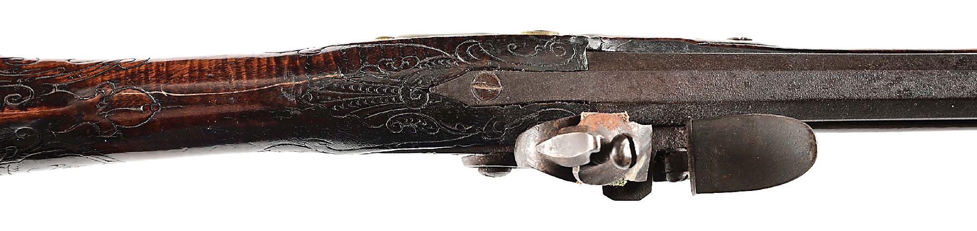 (A) BUCKS COUNTY FLINTLOCK KENTUCKY RIFLE ATTRIBUTED TO JOHN SHULER.