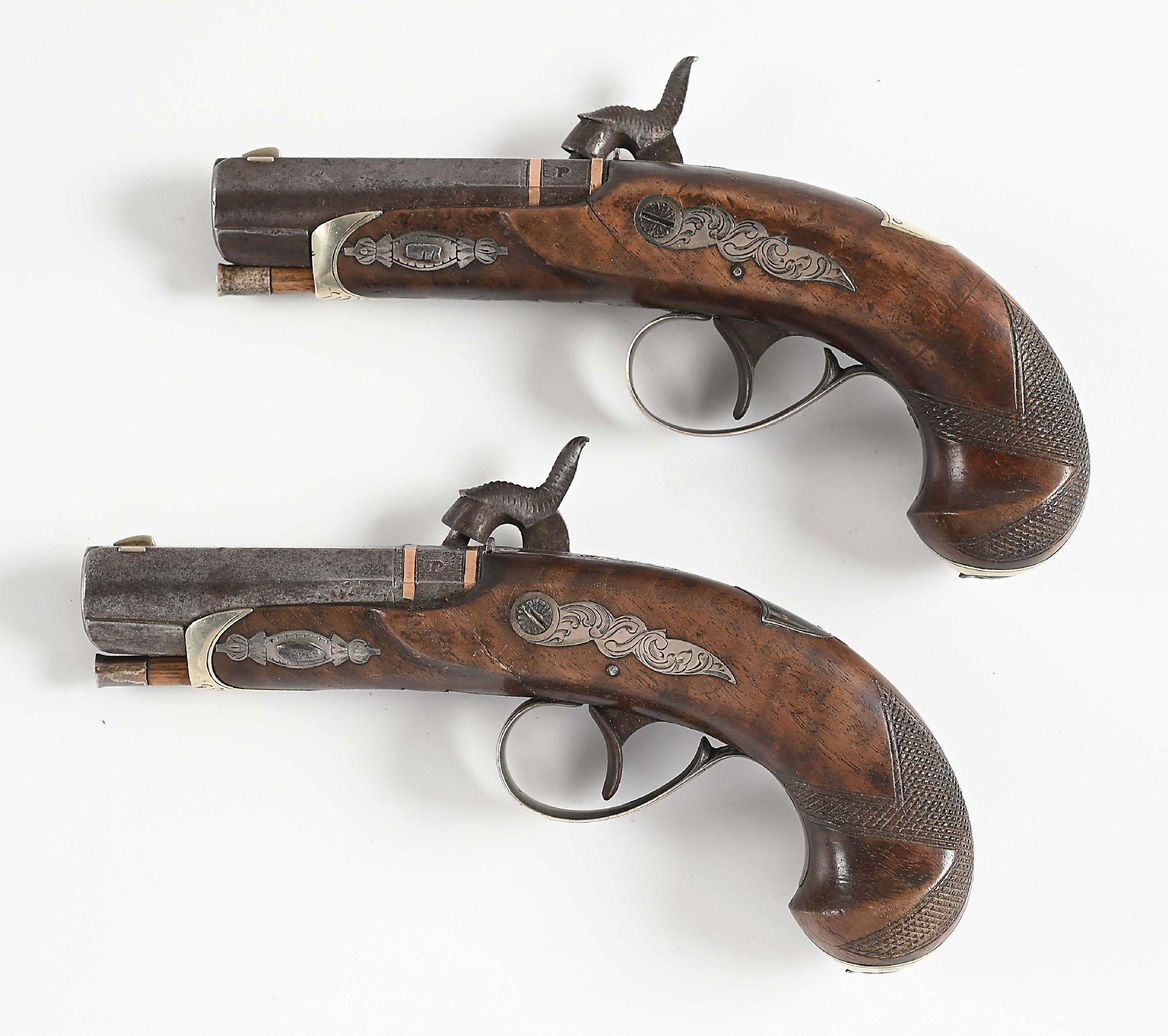 (A) RARE CASED PAIR OF HENRY DERINGER PHILADELPHIA PERCUSSION PISTOLS.