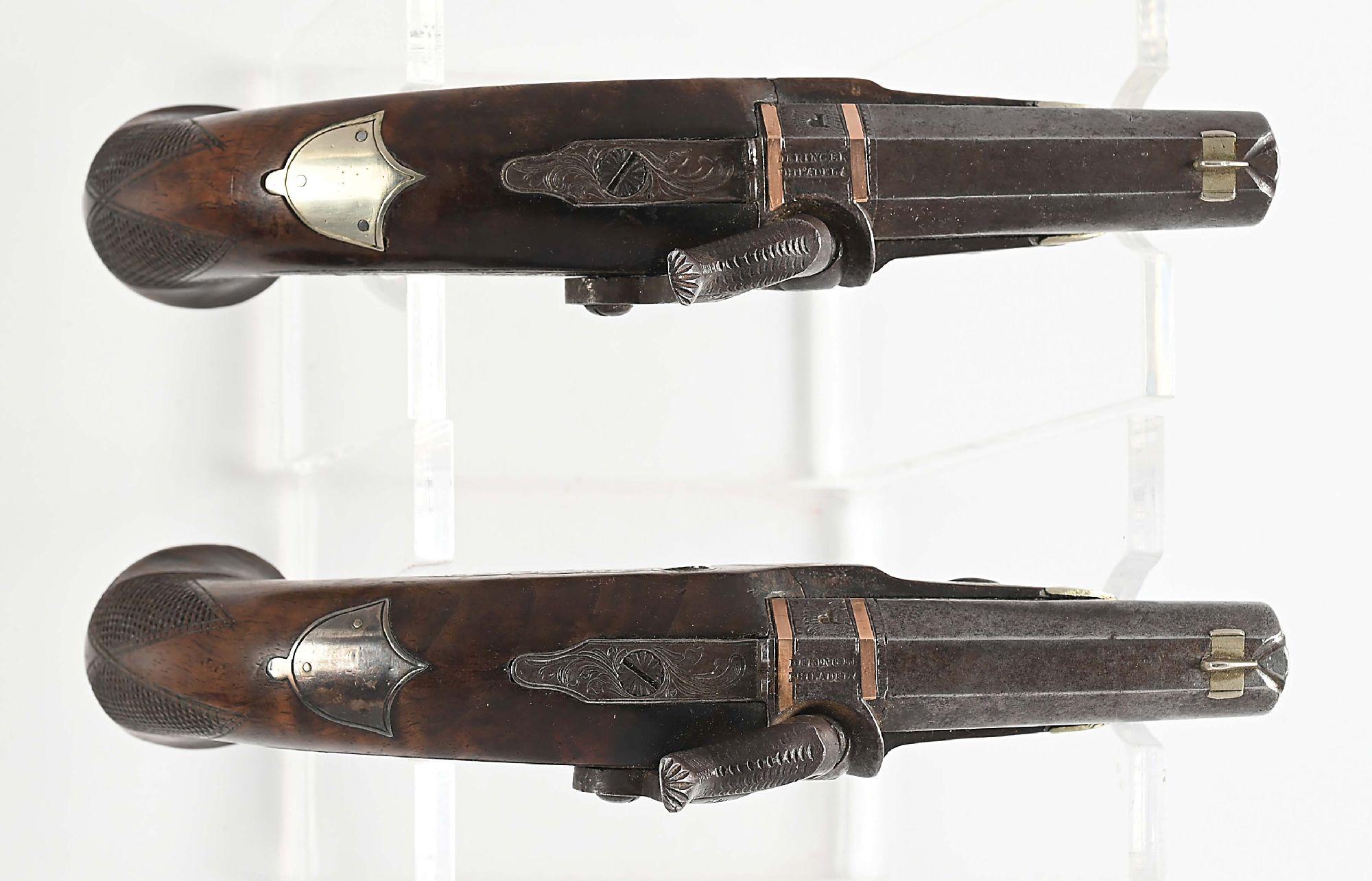 (A) RARE CASED PAIR OF HENRY DERINGER PHILADELPHIA PERCUSSION PISTOLS.