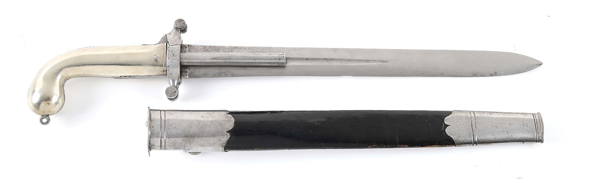 (A) RARE DUMOUTHIER DOUBLE BARREL DAGGER PISTOL WITH SHEATH.