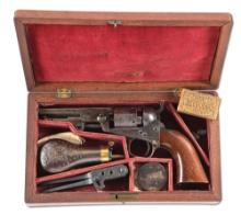 (A) CASED COLT 1849 POCKET PERCUSSION REVOLVER.