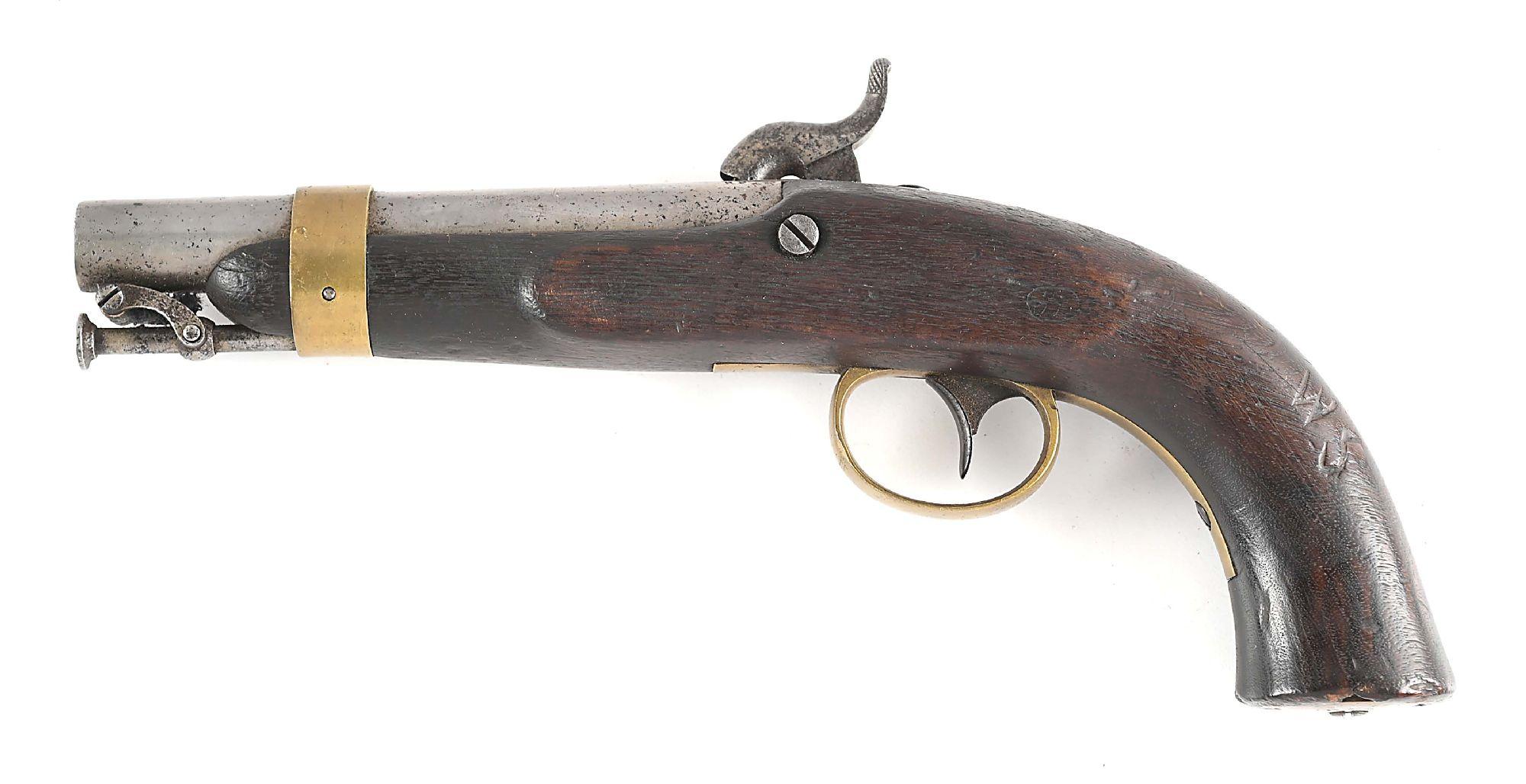 (A) US M1842 NAVY PERCUSSION PISTOL BY AMES DATED 1844.