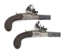 (A) PAIR OF ENGLISH BOXLOCK MUFF PISTOLS BY GREEN & PICKSLAY.