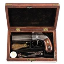 (A) CASED ALLEN MEDIUM PERCUSSION PEPPERBOX REVOLVER.