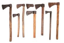 LOT OF 8: EARLY BELT AND CAMP AXES.