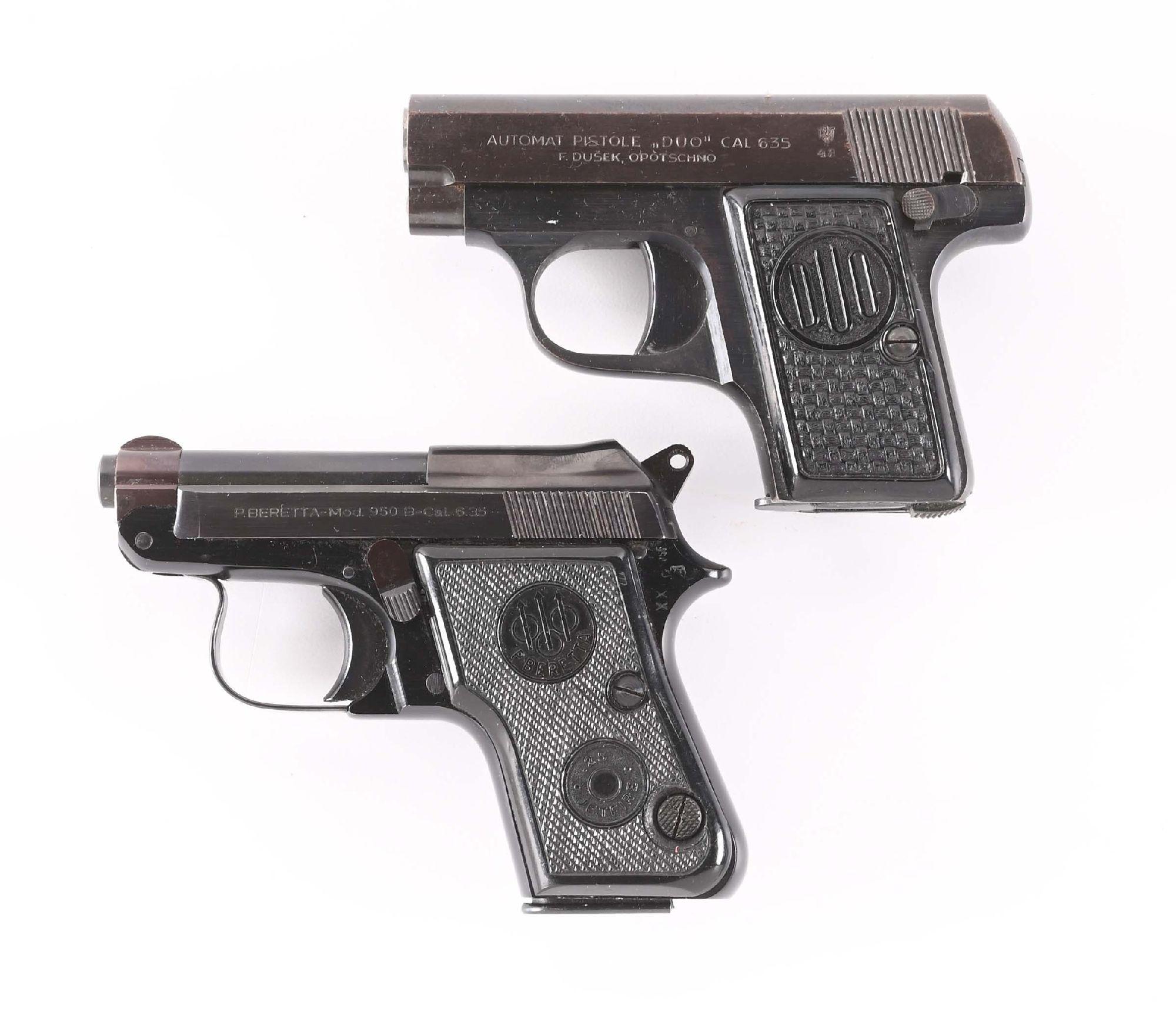 (C) LOT OF 2: CZEC DUO AND BERETTA 950B .25 ACP SEMI-AUTOMATIC PISTOLS.