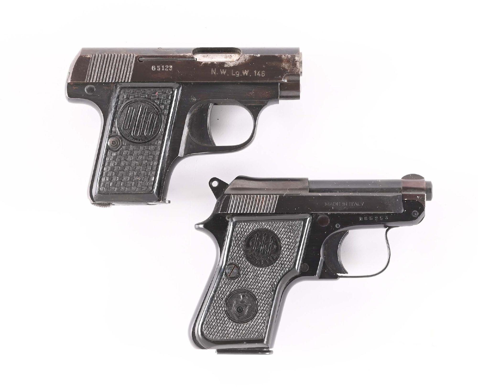 (C) LOT OF 2: CZEC DUO AND BERETTA 950B .25 ACP SEMI-AUTOMATIC PISTOLS.