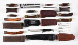 LOT OF 14: AMERICAN FOLDING KNIVES BY BUCK, REMINGTON, CASE, AND OTHERS.
