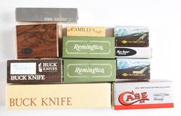 LOT OF 14: AMERICAN FOLDING KNIVES BY BUCK, REMINGTON, CASE, AND OTHERS.