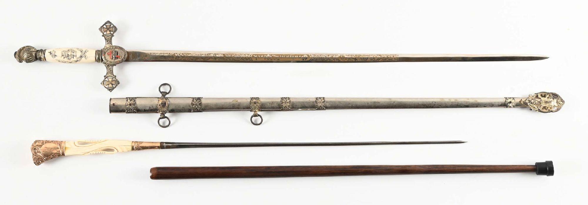 LOT OF 2: MASONIC FRATERNAL SWORD AND SWORD CANE.