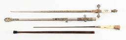 LOT OF 2: MASONIC FRATERNAL SWORD AND SWORD CANE.