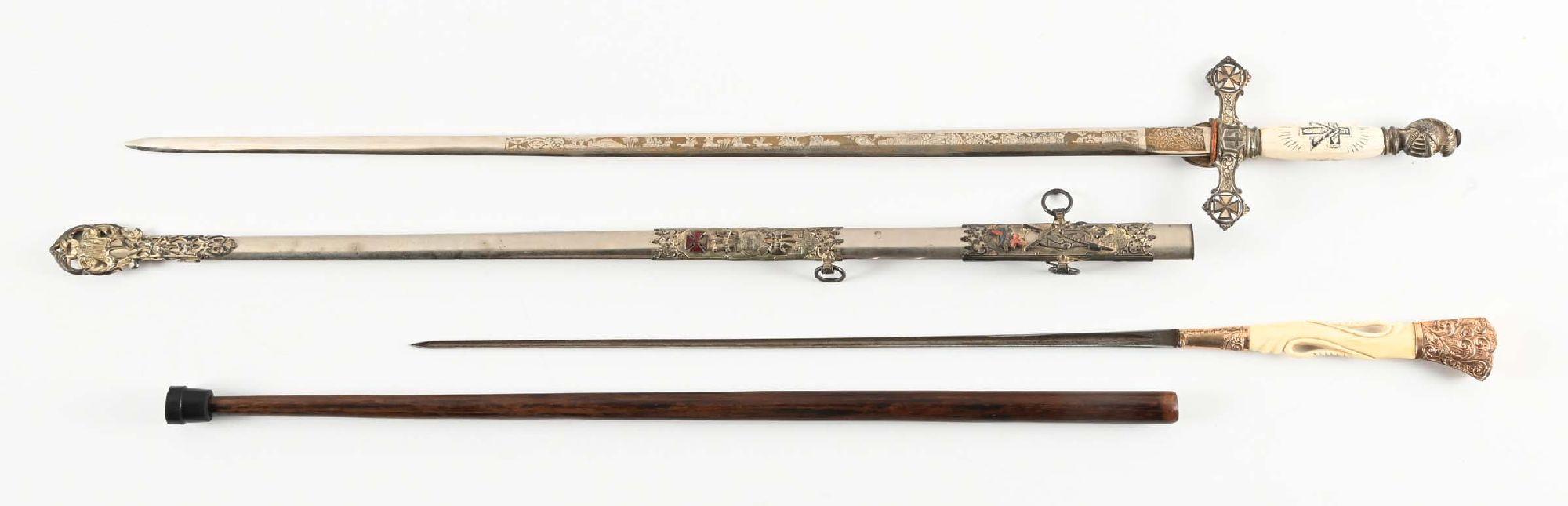LOT OF 2: MASONIC FRATERNAL SWORD AND SWORD CANE.