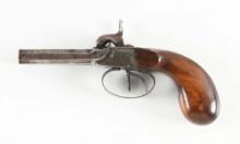 (A) ANTIQUE BOXLOCK DOUBLE BARREL PERCUSSION PISTOL.