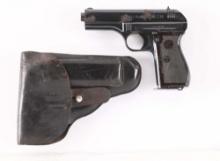 (C) CZ 27 SEMI-AUTOMATIC PISTOL WITH LEATHER HOLSTER.