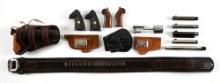 LOT OF COLT SINGLE ACTION ARMY BARRELS, HOLSTERS AND MISC. PARTS