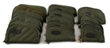 LARGE LOT OF QUILTED HEAVY DUTY ZIPPERED HANDGUN CASES.