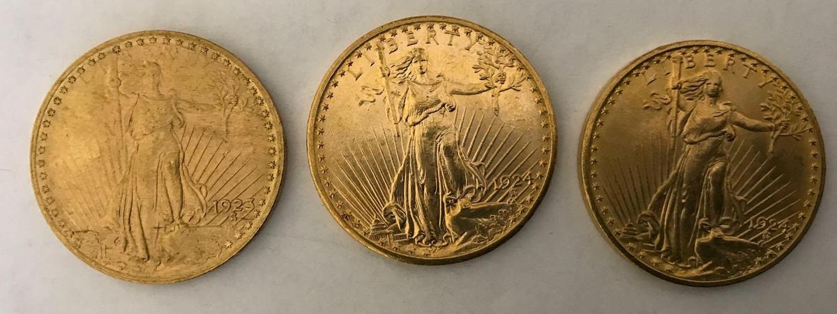 3- St. Gaudens $20 Gold Coins